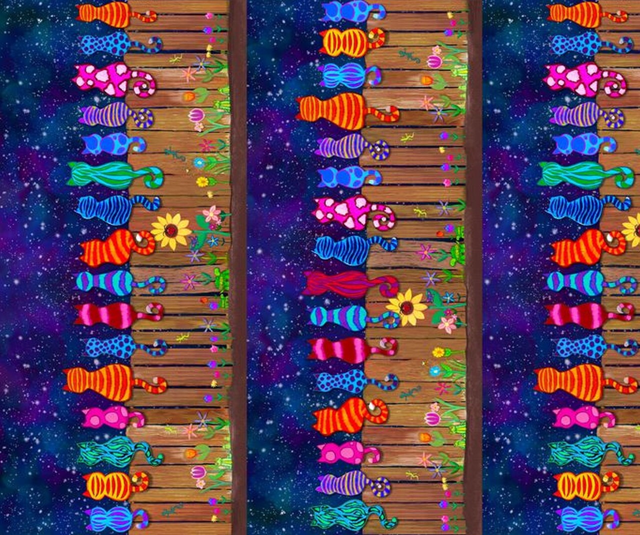 Colorful Cats On A Fence 11" Stripe NICK-CD1486 MULTI from Timeless Treasures by the yard